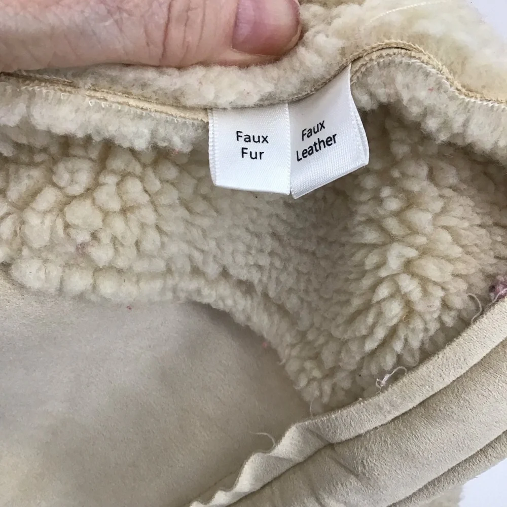 Catherine Maladrino Faux Fur Faux Leather Moto Jacket Casual Natural Size M